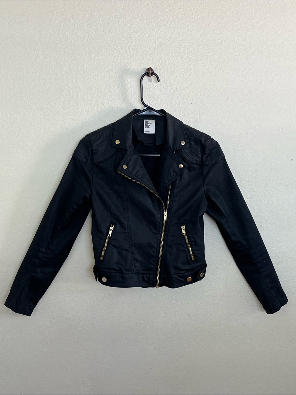 H&M &Denim Black Coated Canvas/faux leather Biker Jacket Black Size 2